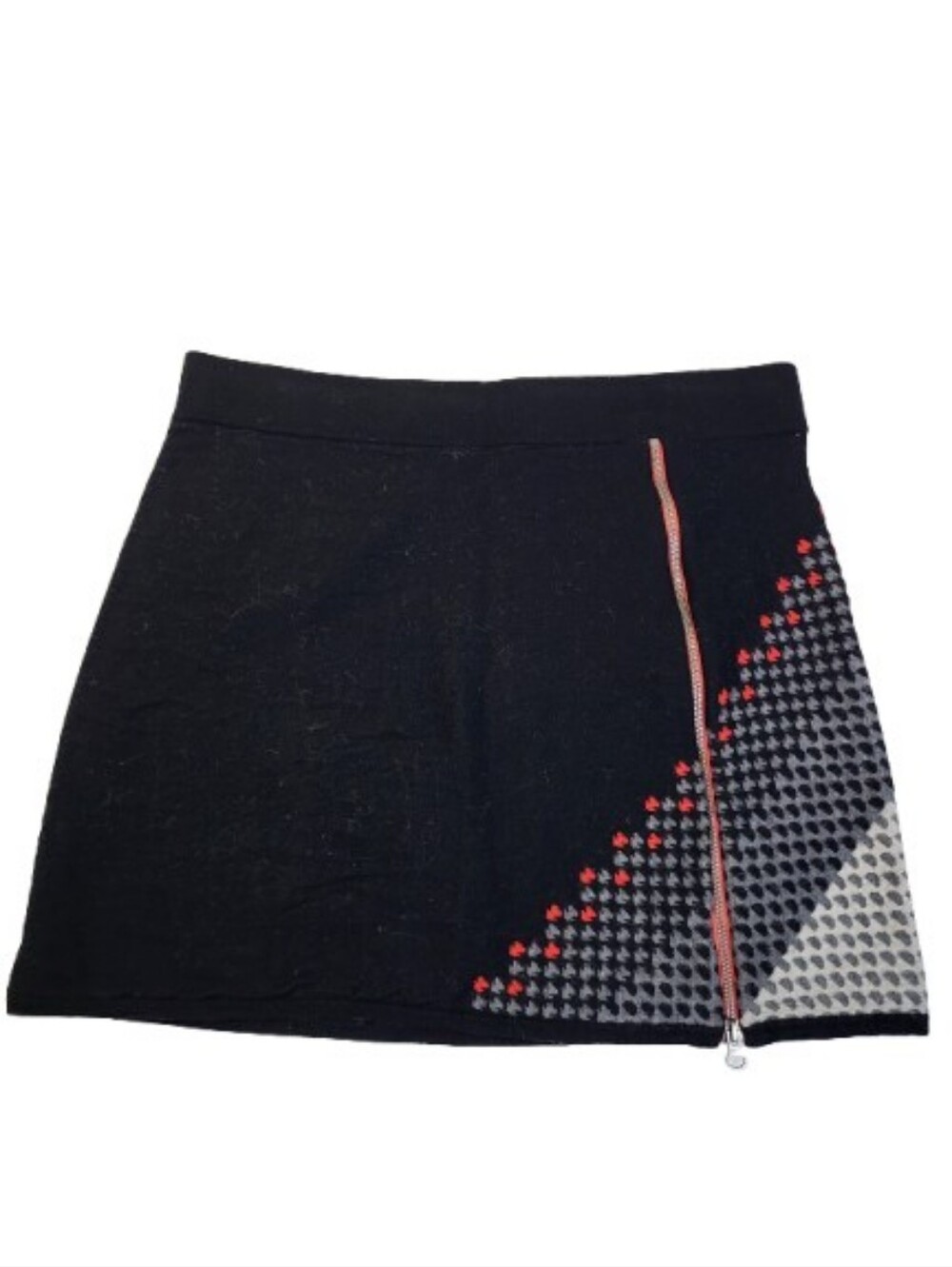 Title Nine That's a Wrap Skirt Wool Black Red Zipper Women's L